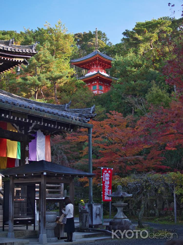 今熊野観寺の紅葉に映える医聖堂