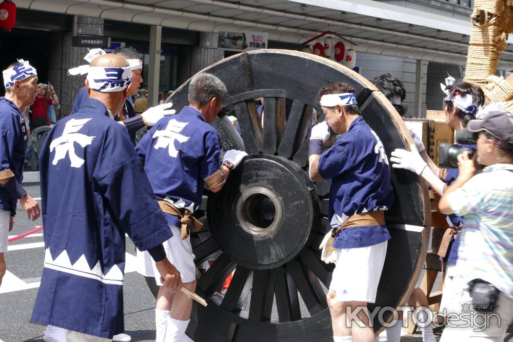 祇園祭　山鉾建て長刀鉾の車輪