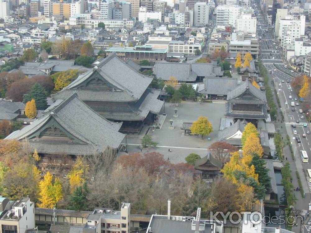 京都タワーからみた秋の東本願寺