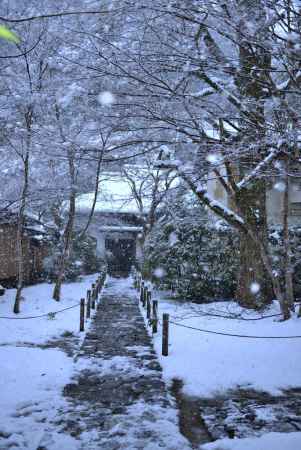 雪舞う洛北の寺