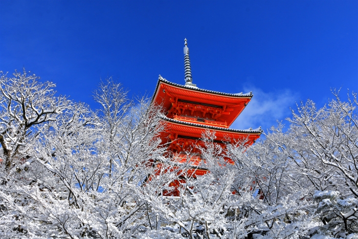 清水寺三重塔の雪景色