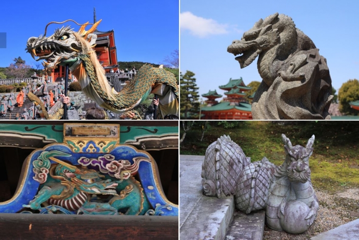左上:清水寺、右上:平安神宮、左下:北野天満宮、右下:苗秀寺