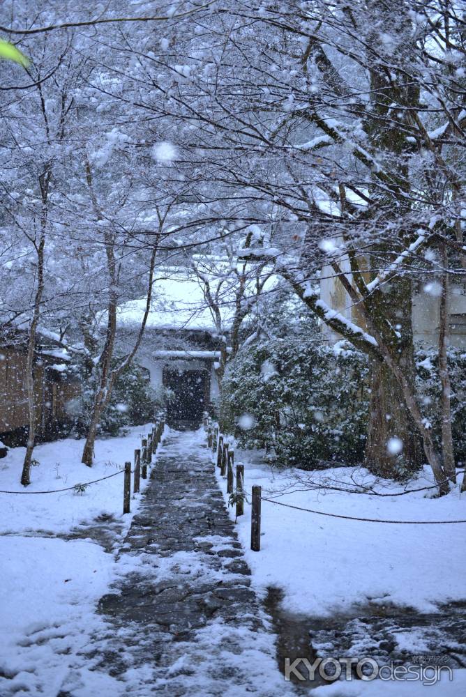 雪舞う洛北の寺