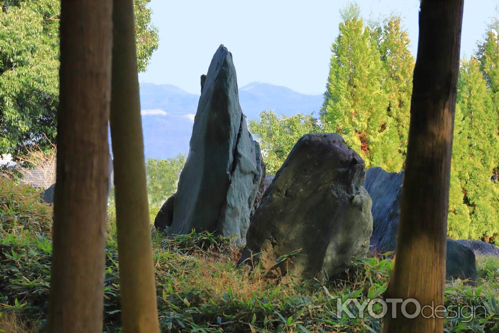 曲水の庭の丘の上の大青石