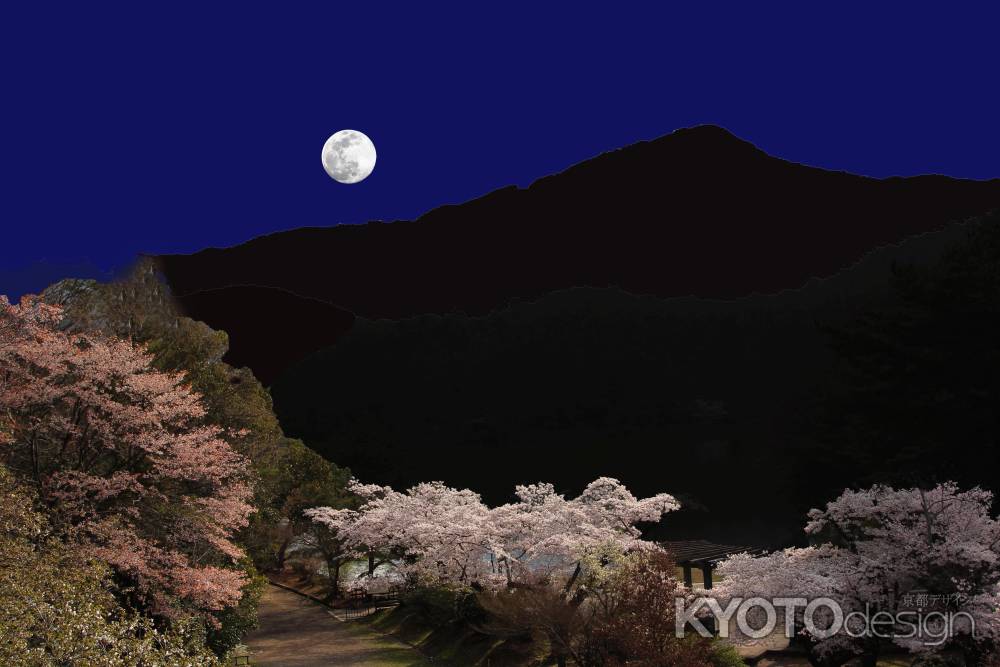 スーパームーン　桜咲く宝ヶ池から