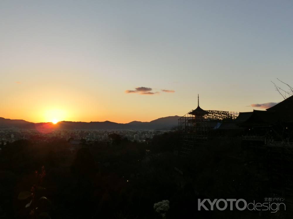清水寺と夕日