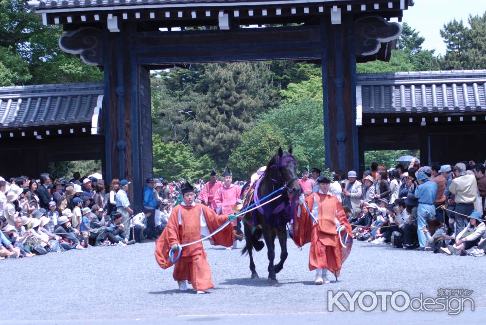 葵祭　舎人に連れられる牽馬