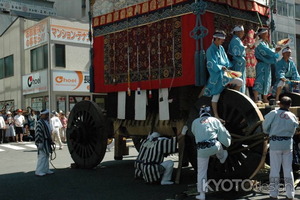 放下鉾辻回し準備