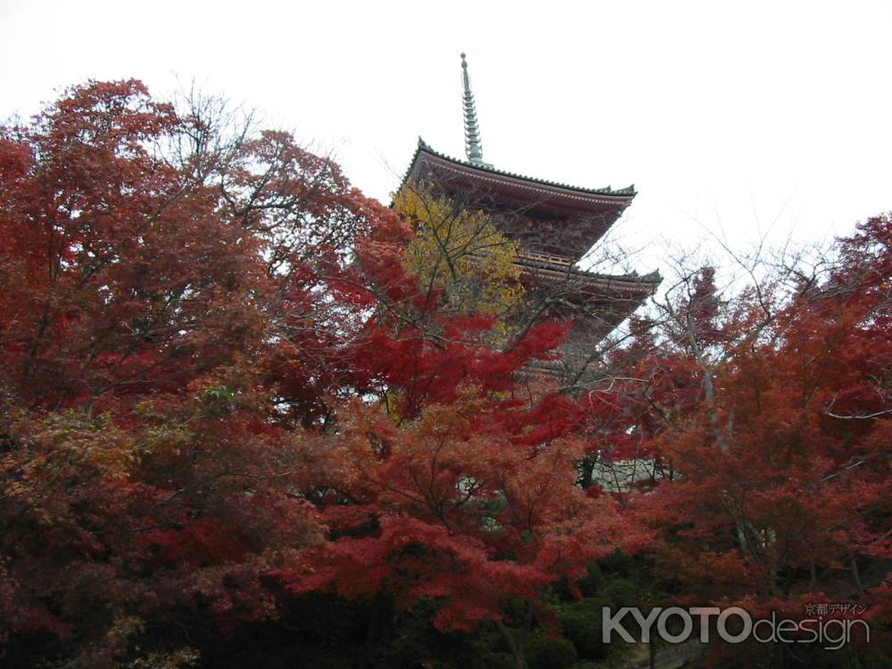 清水寺三重塔と紅葉