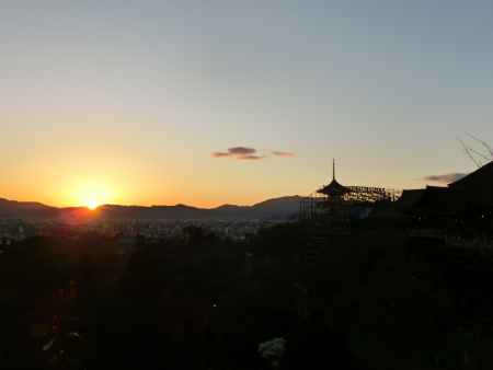 清水寺と夕日