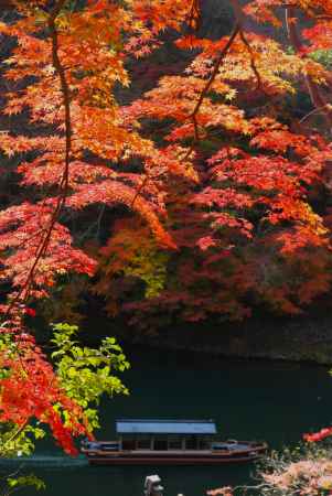 嵐山公園　紅葉と舟