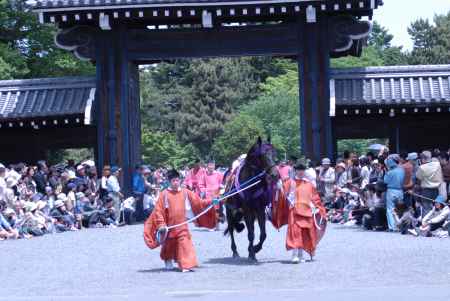 葵祭　舎人に連れられる牽馬